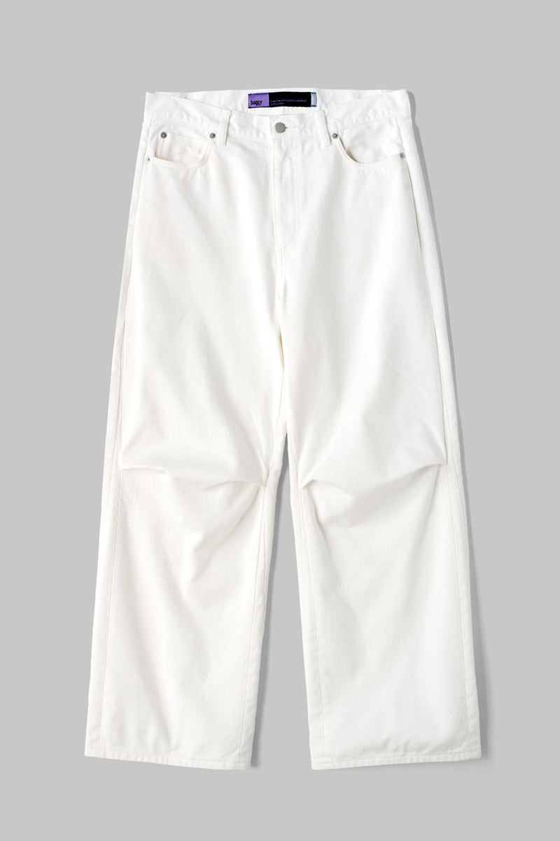 Knee Pleated Baggy Pants - Faded white ニープリーツ バギー