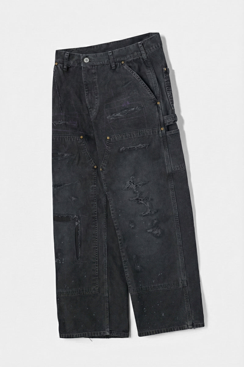 FI - Distressed Double Knee Pants / D-Gray Dark Gray Double Knee
