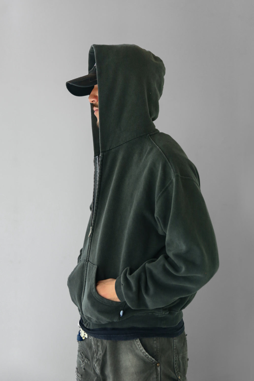 60's Faded Zip hoodie / Olive Gray