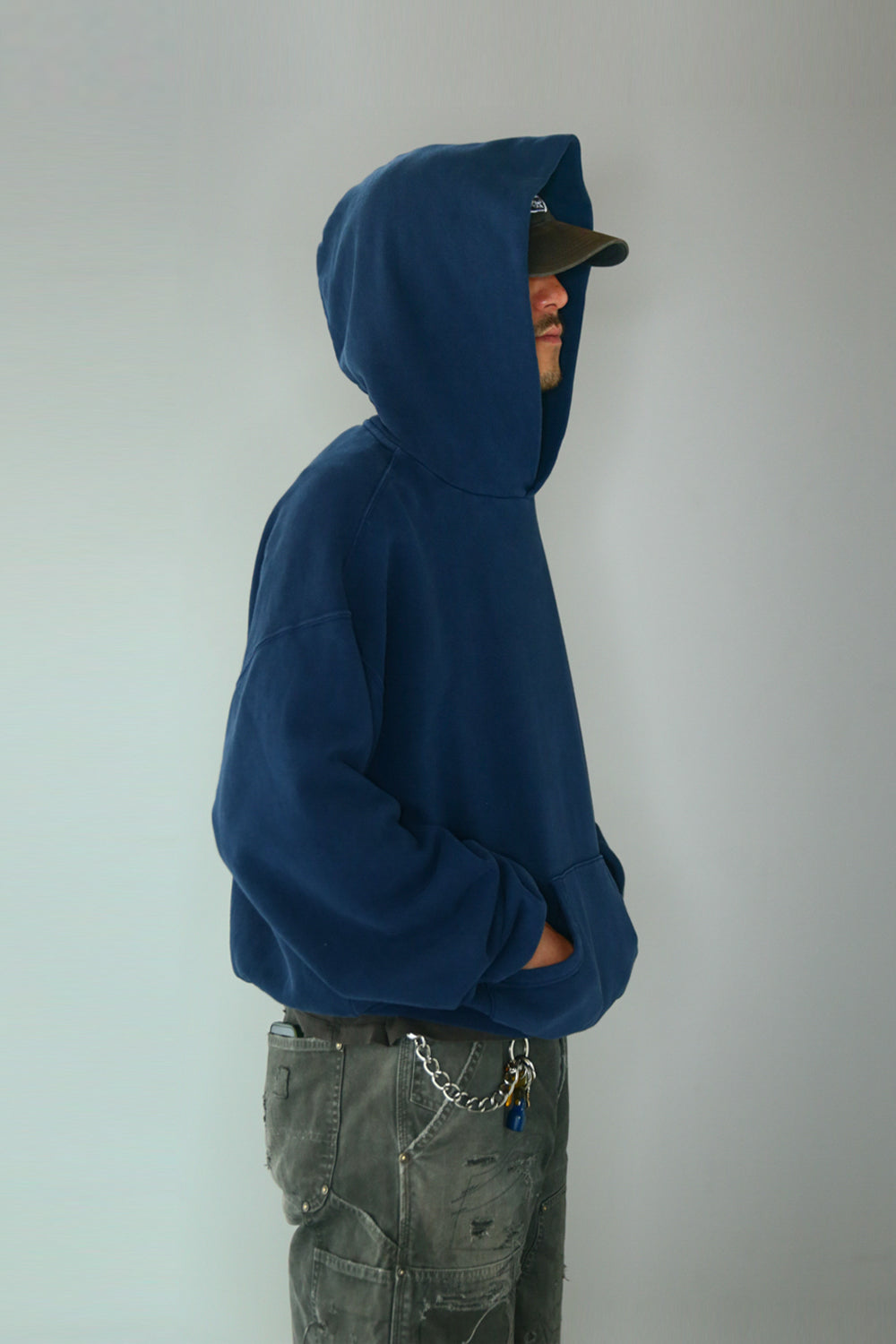 60's Faded Pullover Hoodie / Navy Blue
