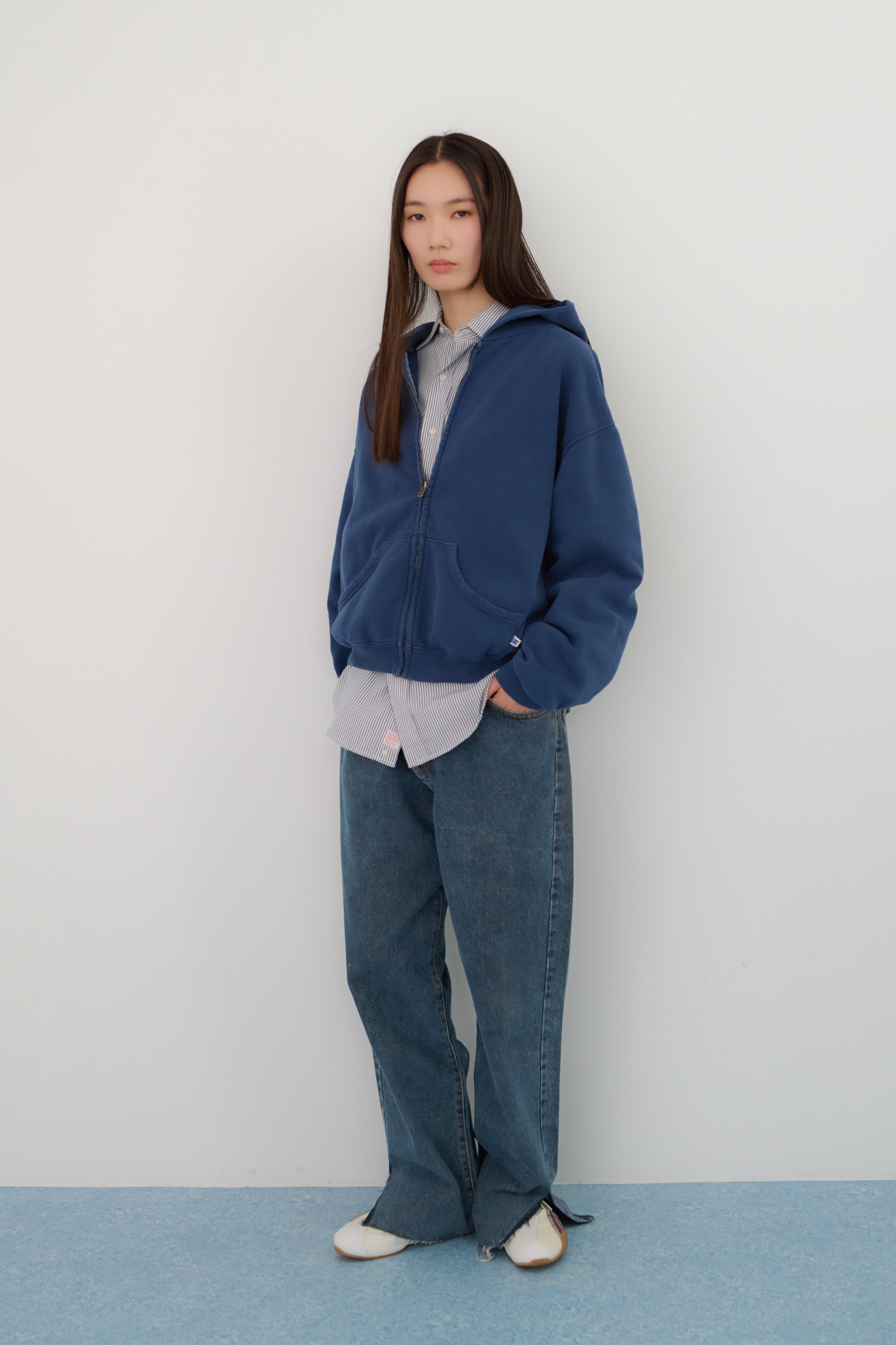 60's Faded Zip hoodie / Navy Blue