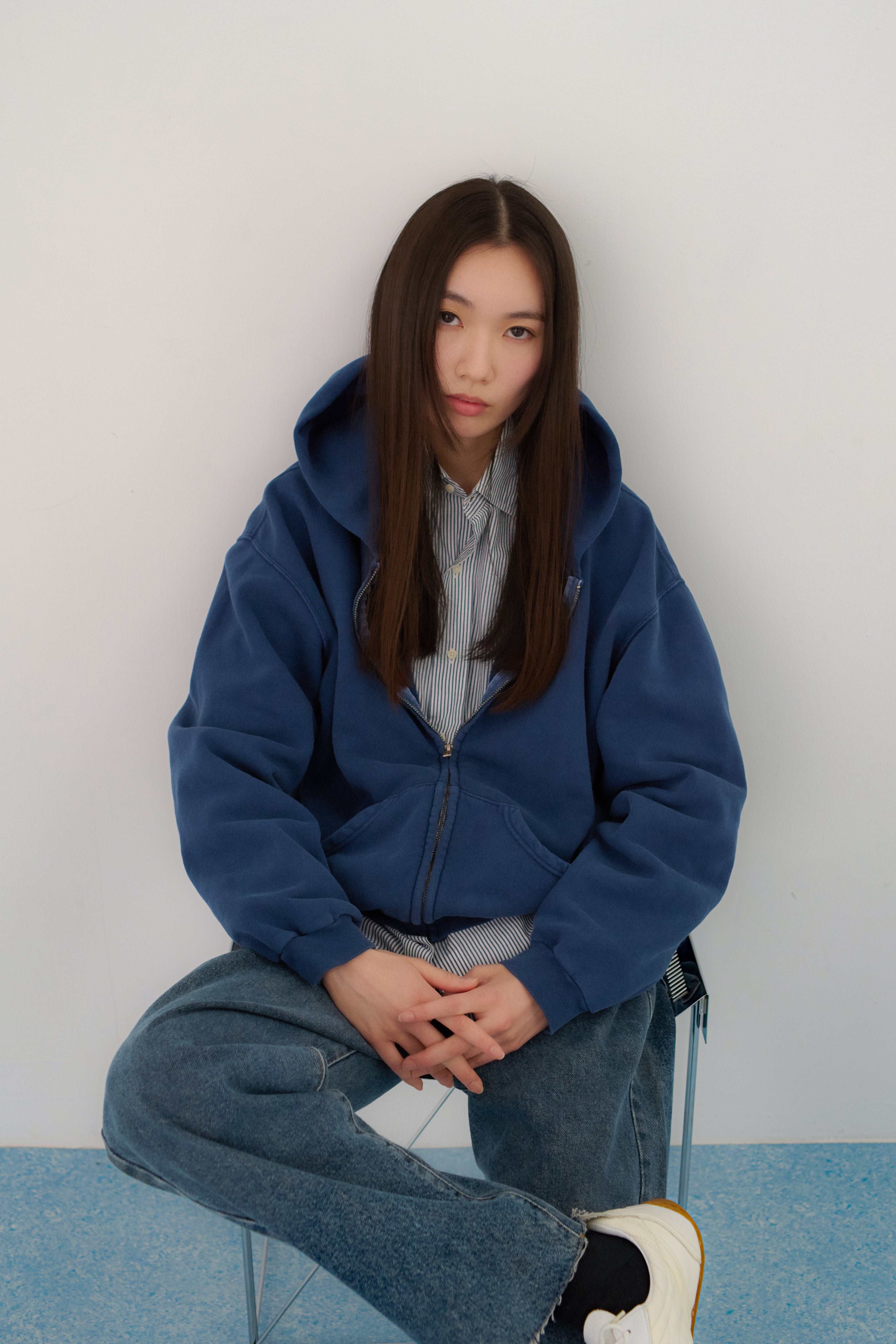 60's Faded Zip hoodie / Navy Blue