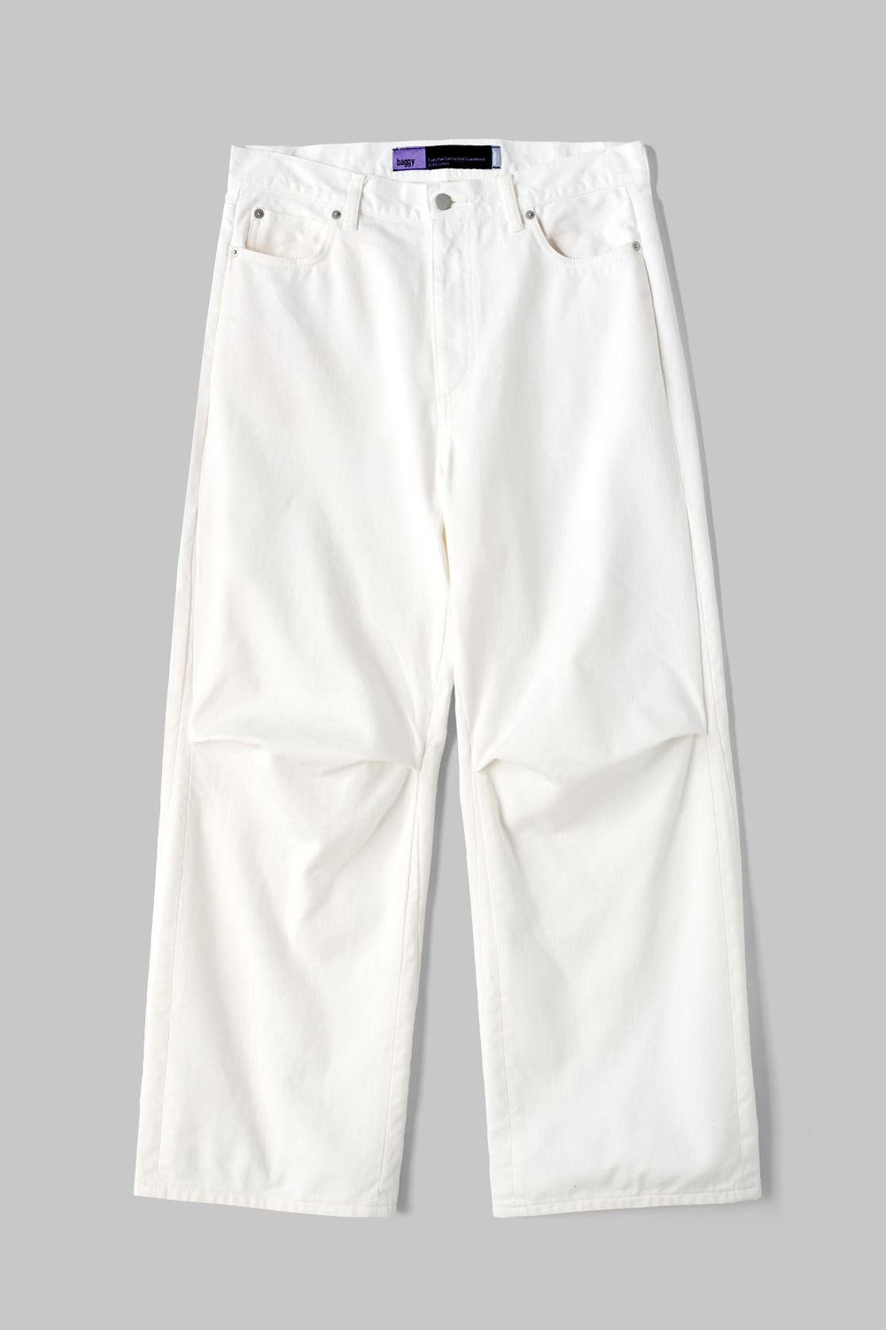 Knee Pleated Baggy Pants - Faded WHT