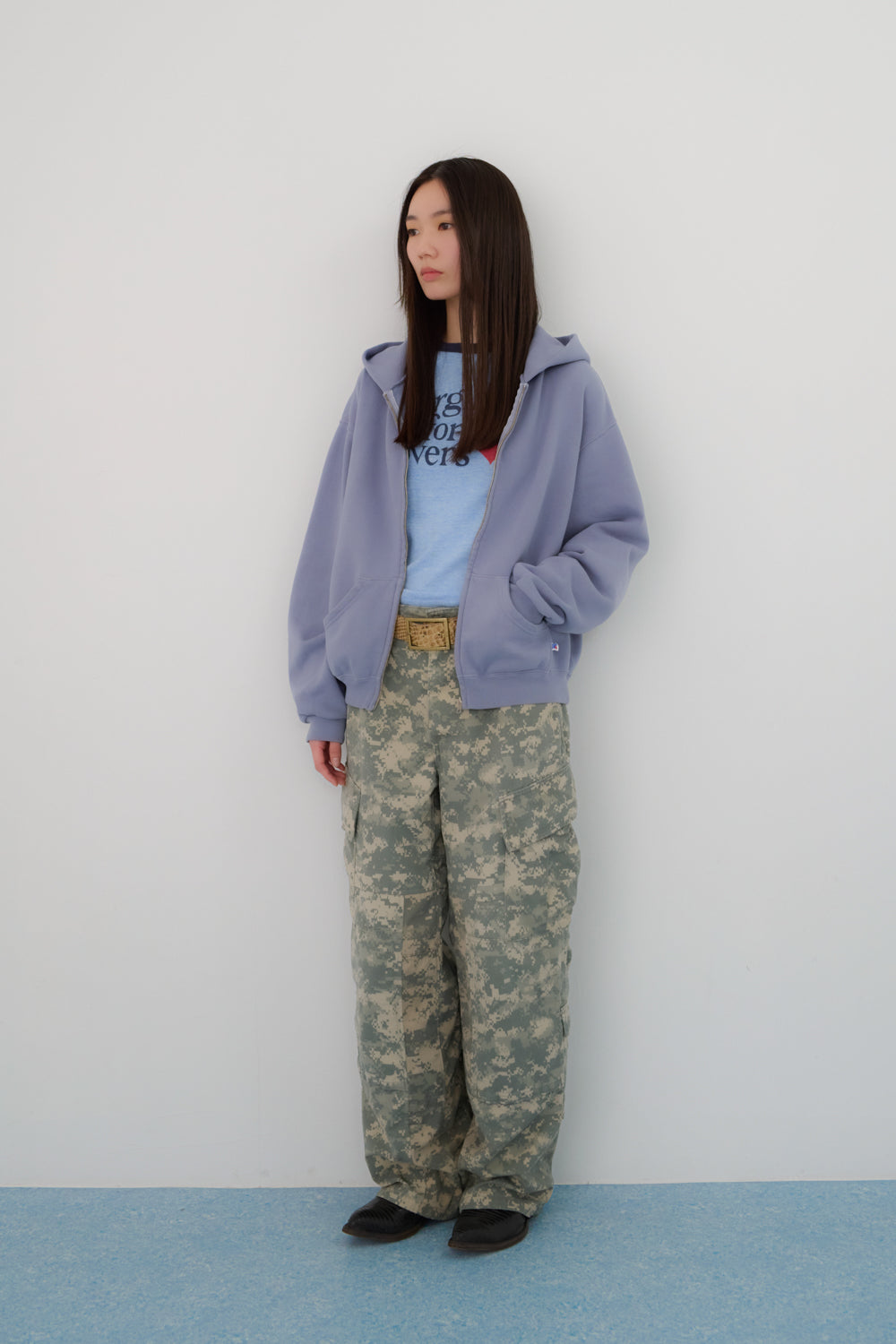 60's Faded Zip hoodie / Queen Blue