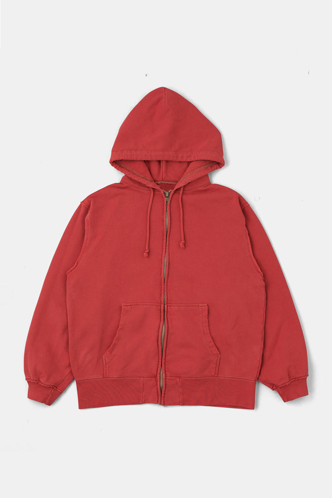 
                  
                    Frayed Edge Overdyed Zip Hoodie / Washed red
                  
                